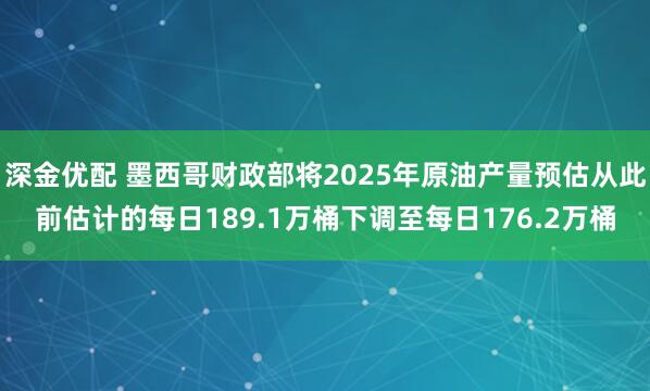 深金优配 墨西哥财政部将2025年原油产量预估从此前估计的每日189.1万桶下调至每日176.2万桶